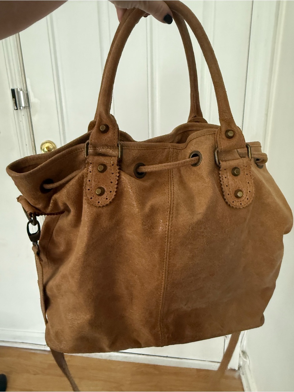Balenciaga style Italian genuine lether/distresse. Large Tan Tote Bag - Picture 2 of 8